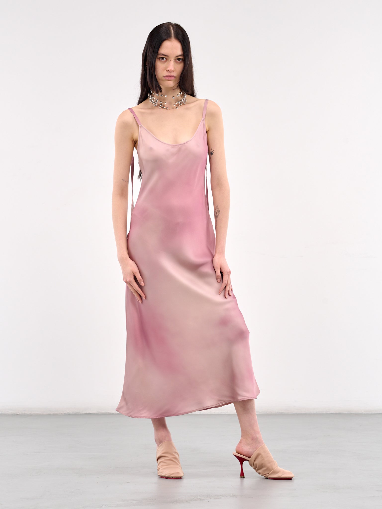 Abstract Printed Fluid Midi Dress (A20777-MULTI-PINK)