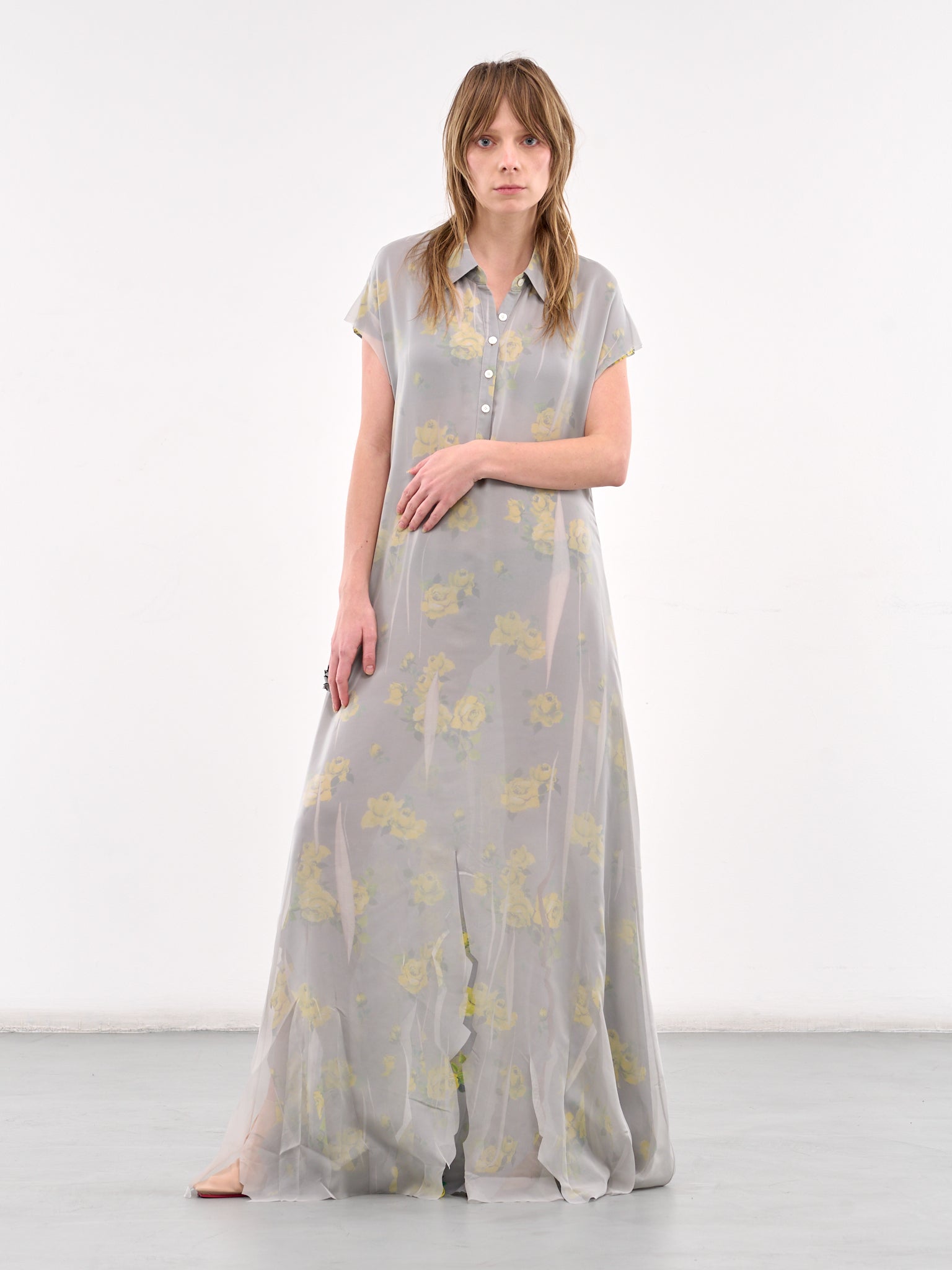 Layered Rose Maxi Dress (A20813-YELLOW-GREY)