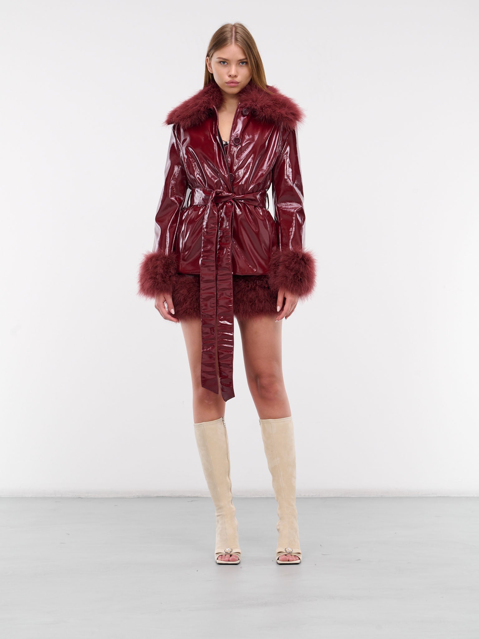 BLUMARINE Patent Faux Leather Coat | H. Lorenzo - styled