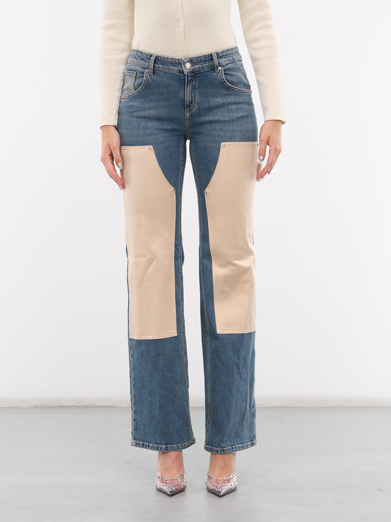 Satin Paneled Denim Jeans (A42-2J143A-C9478-BLUE-CROISSAN)