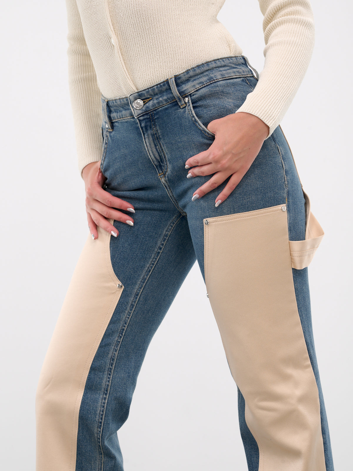 Satin Paneled Denim Jeans (A42-2J143A-C9478-BLUE-CROISSAN)