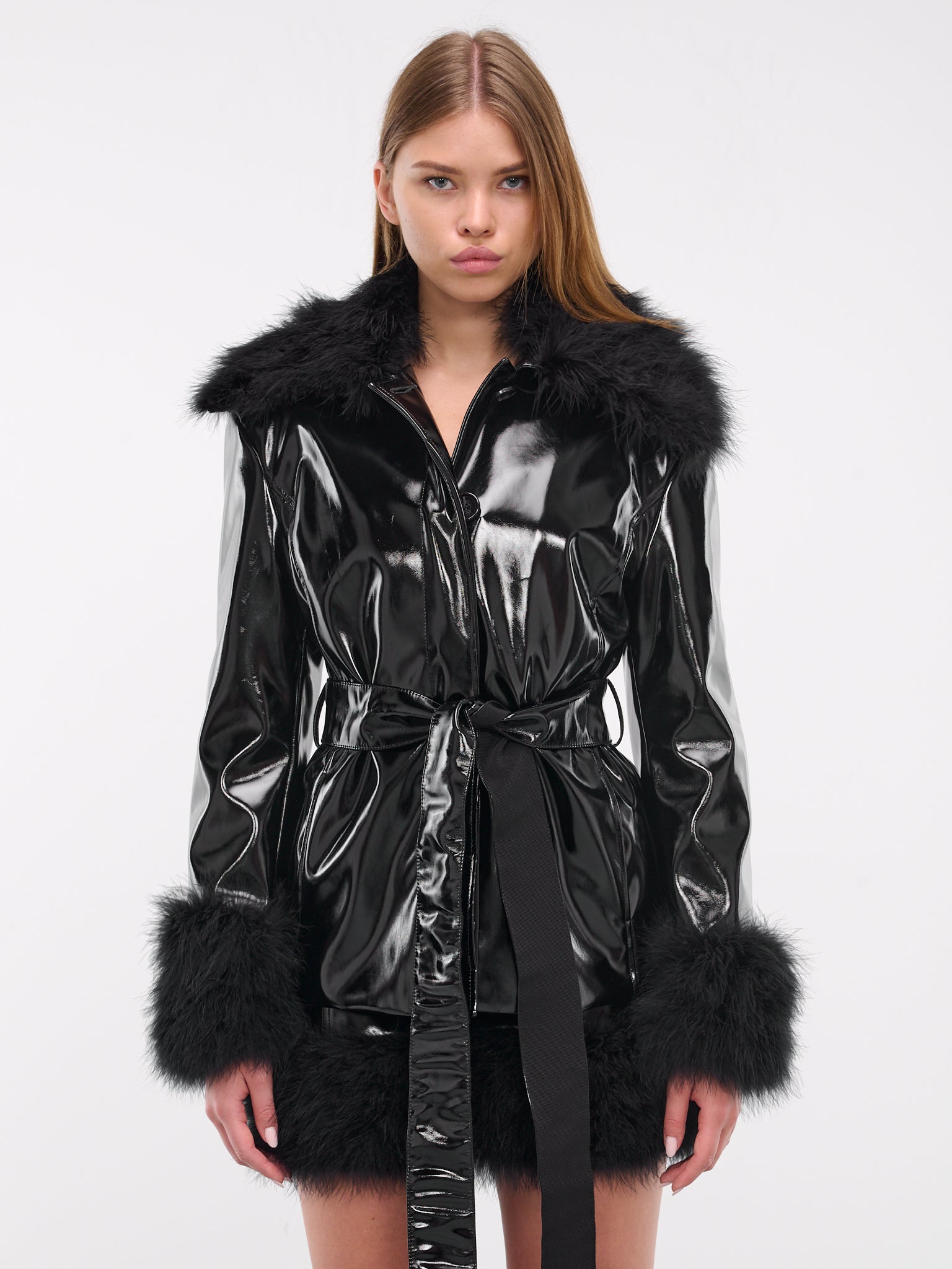 BLUMARINE Patent Faux Leather Coat | H. Lorenzo - front