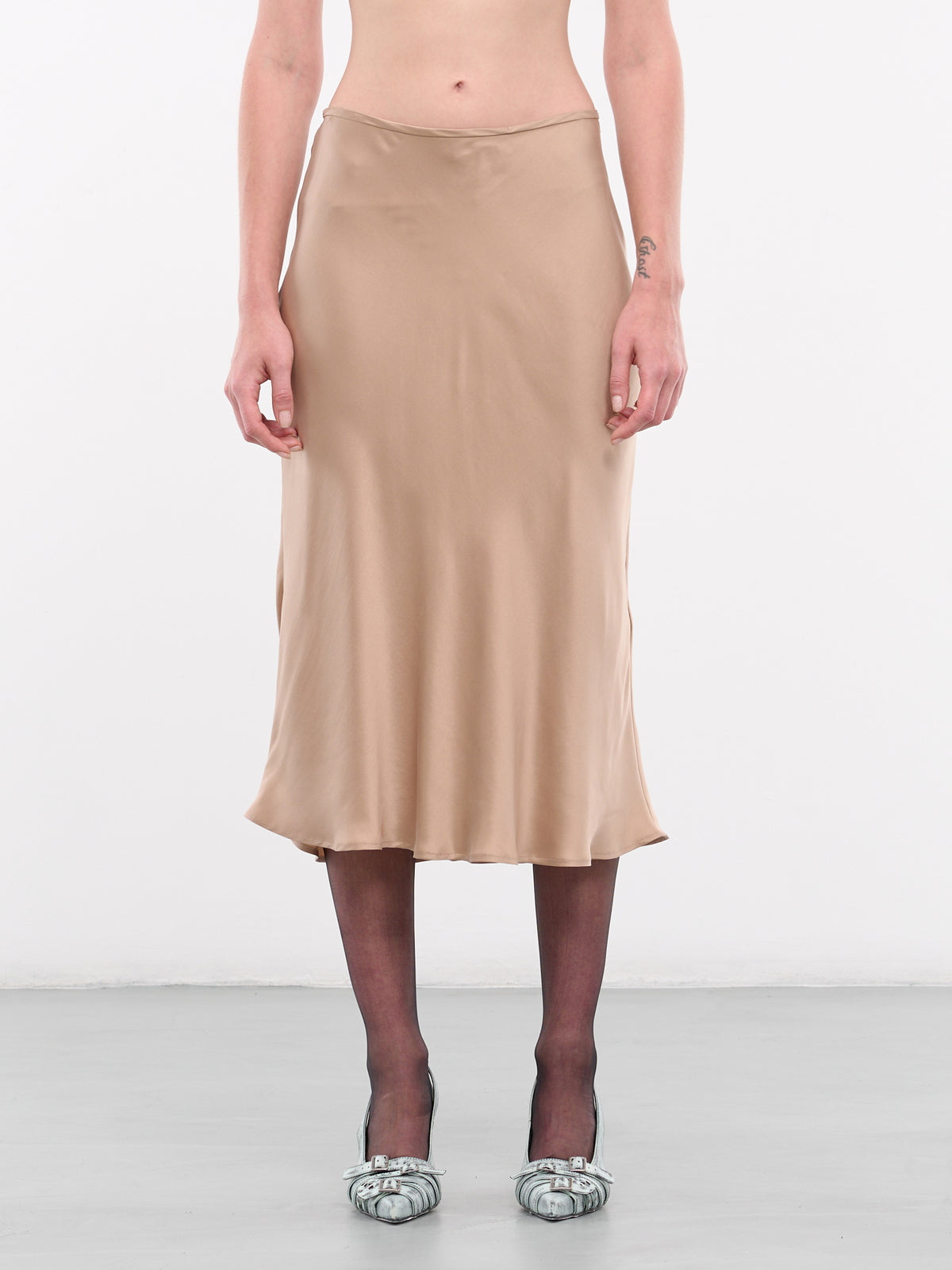 Silk Fluted Midi Skirt (A44-4G040A-N0820-CAMEL-BEIGE))