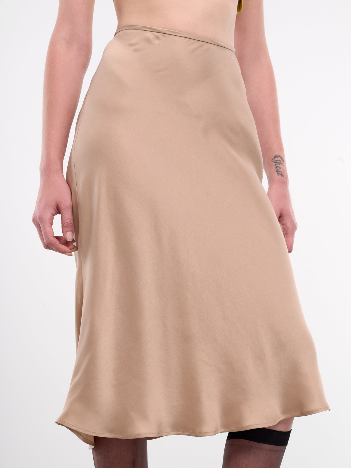 Silk Fluted Midi Skirt (A44-4G040A-N0820-CAMEL-BEIGE))