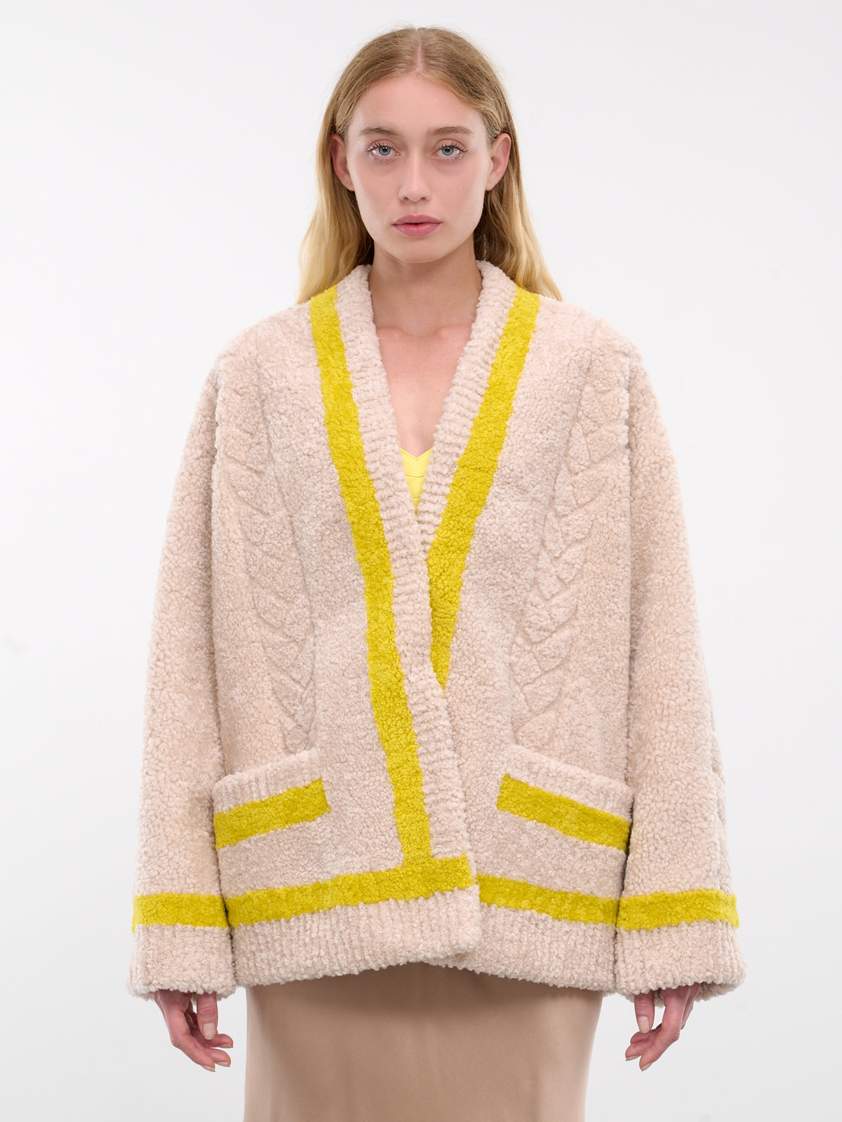 Shearling Coat (A44-4L034A-P8062-BEIGE-YELLOW)