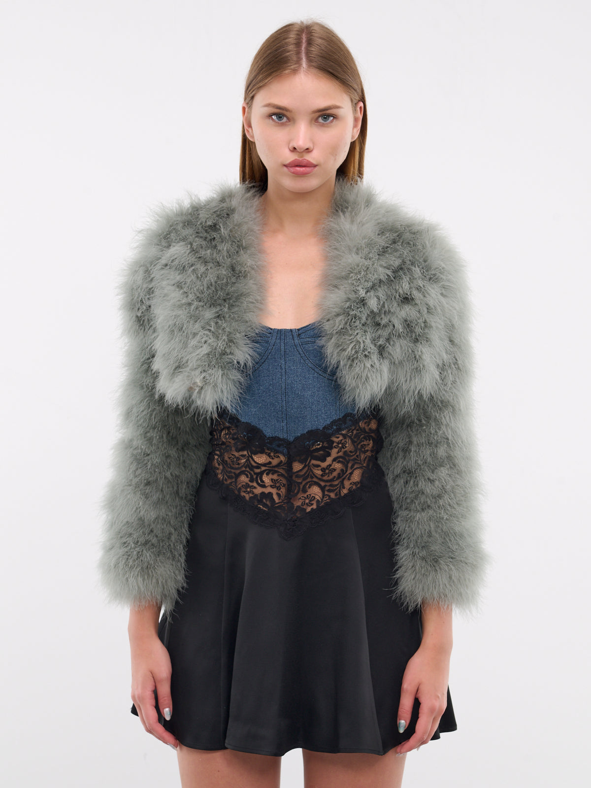 BLUMARINE Feather Cropped Jacket | H.Lorenzo - front