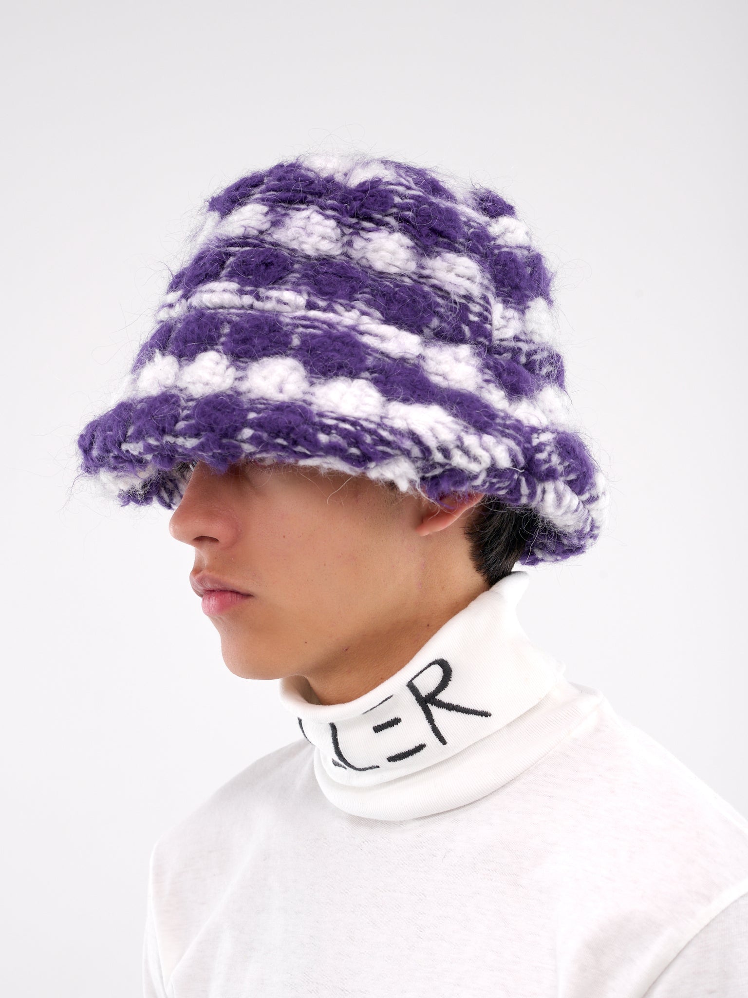 Knit Puff Bucket Hat (AC001V1-PURPLE-WHITE)