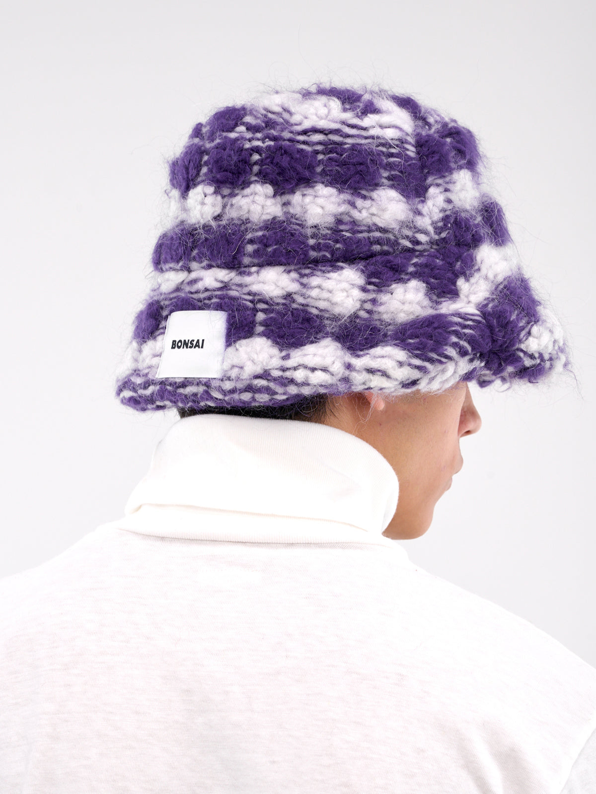 Knit Puff Bucket Hat (AC001V1-PURPLE-WHITE)