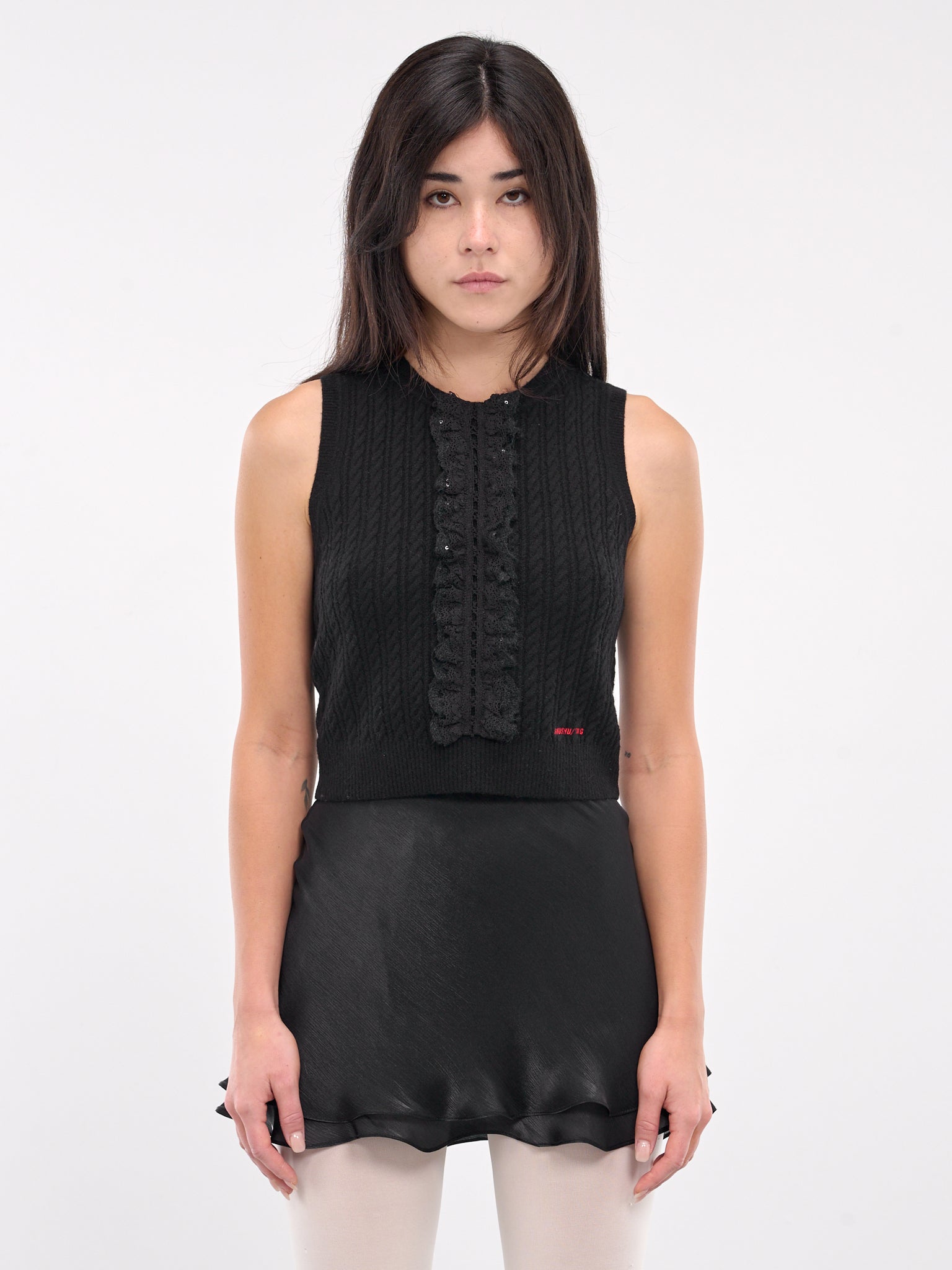 Embellished Sleeveless Knit Tank (TO19-RTI068-BLACK)