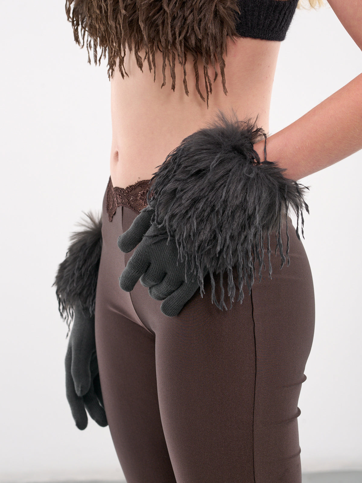 Faux Fur Trim Gloves (AC016-ASH-GREY-GUNMETAL)