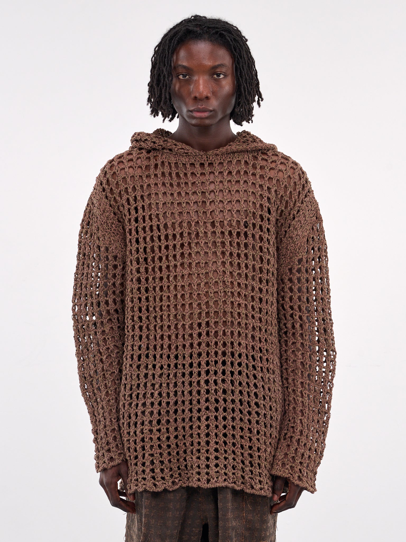 Textured Mesh Knit Hoodie (AIR05N002-BROWN)