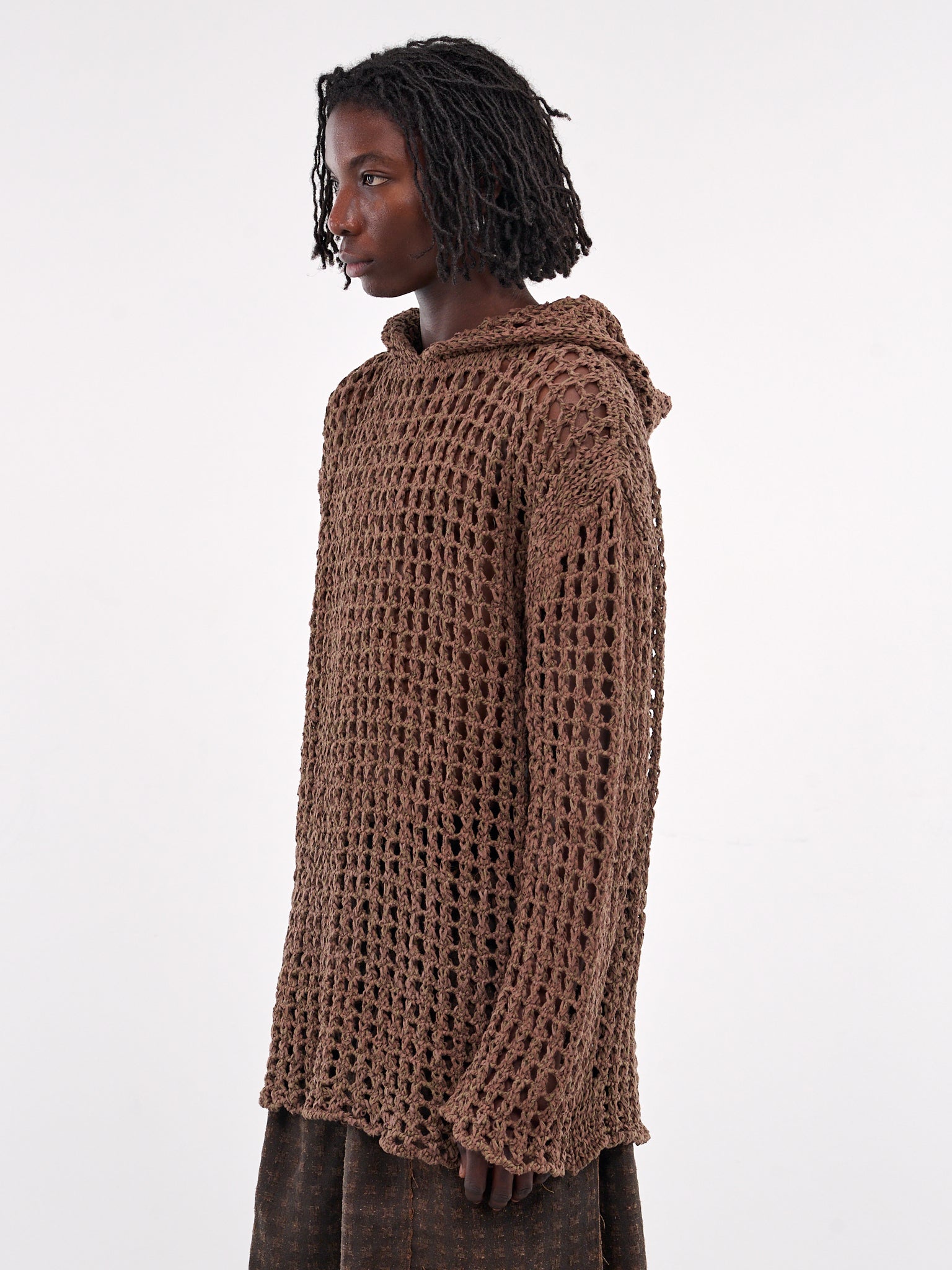 Textured Mesh Knit Hoodie (AIR05N002-BROWN)