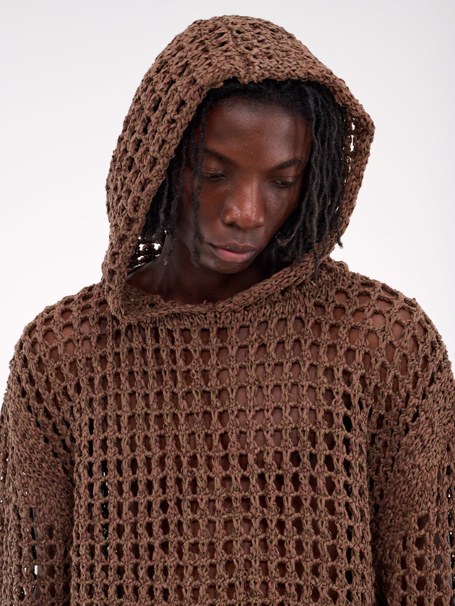 Textured Mesh Knit Hoodie (AIR05N002-BROWN)