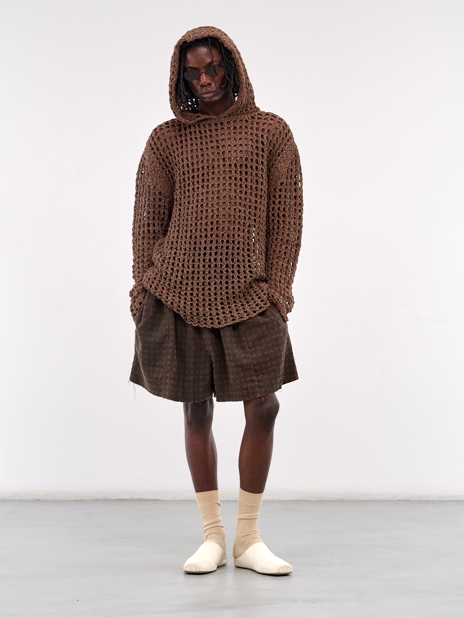 Textured Mesh Knit Hoodie (AIR05N002-BROWN)