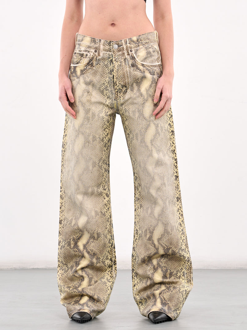 Python Printed Denim Jeans (AK0895-MULTI-BROWN)