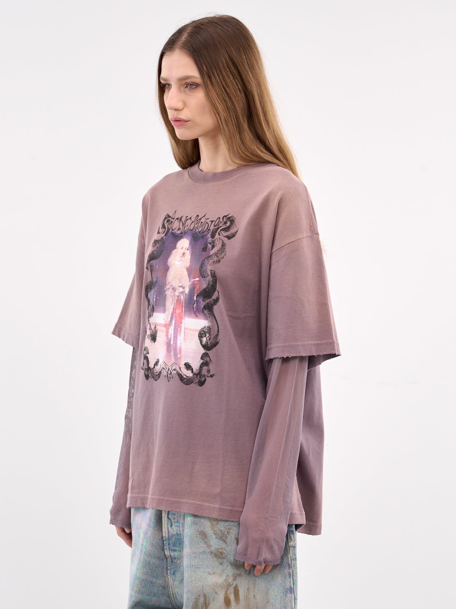 Layered Print Long Sleeve Tee (AL0454-DARK-MAUVE)