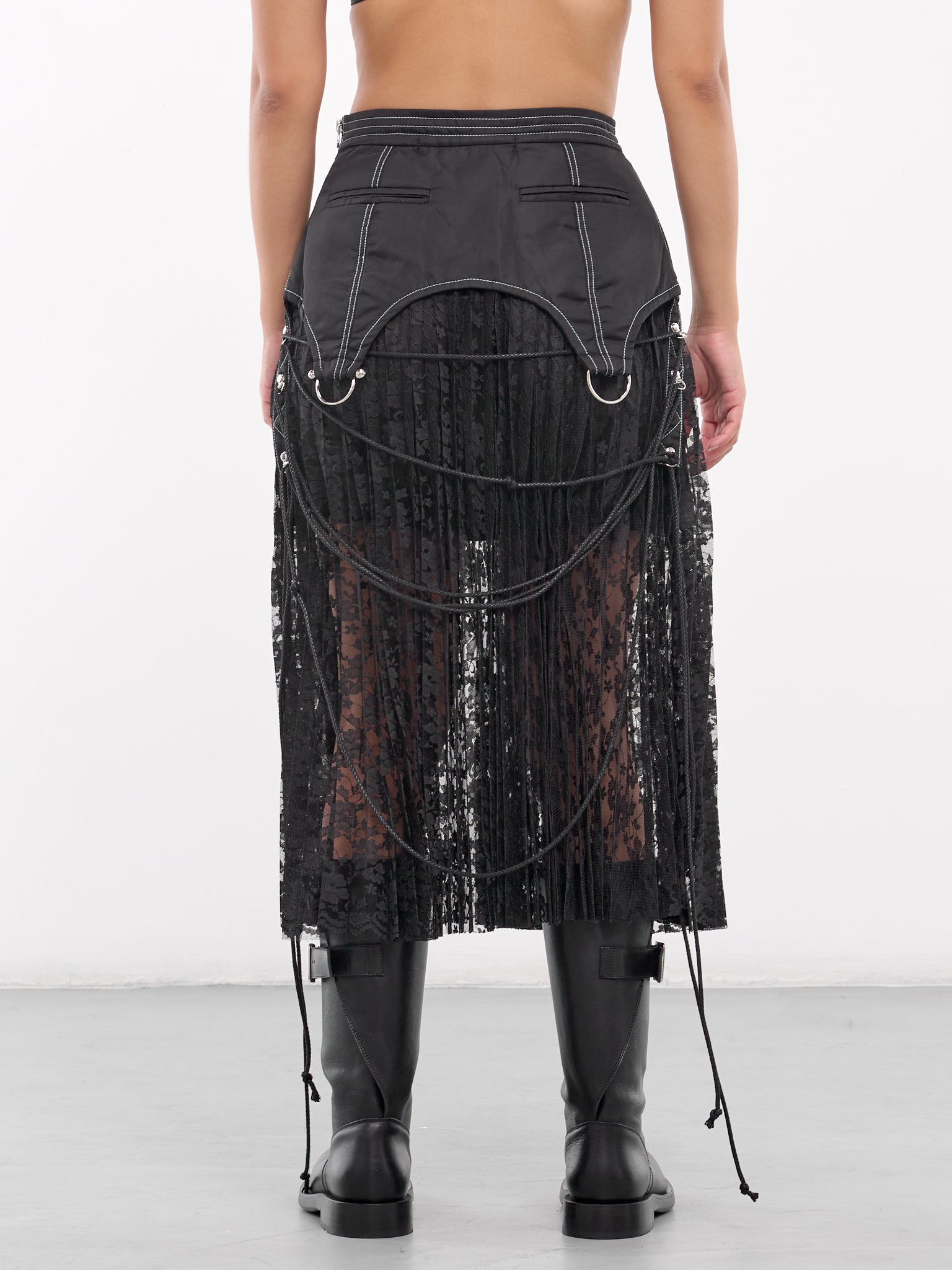 Lace Combination Pleated Skirt (APA762W-BLACK)