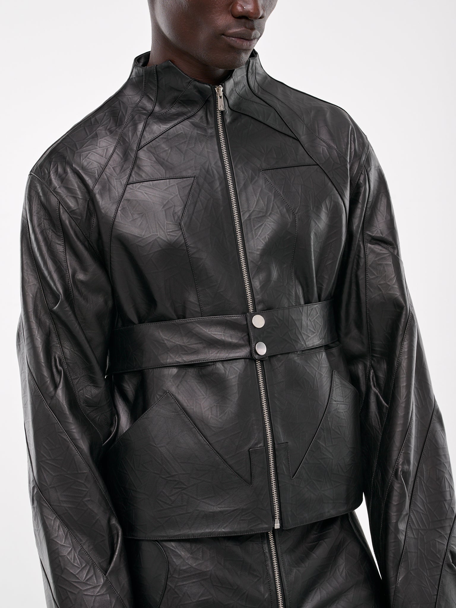 Spiral Trap Leather Jacket (AWSJ01-BLACK)