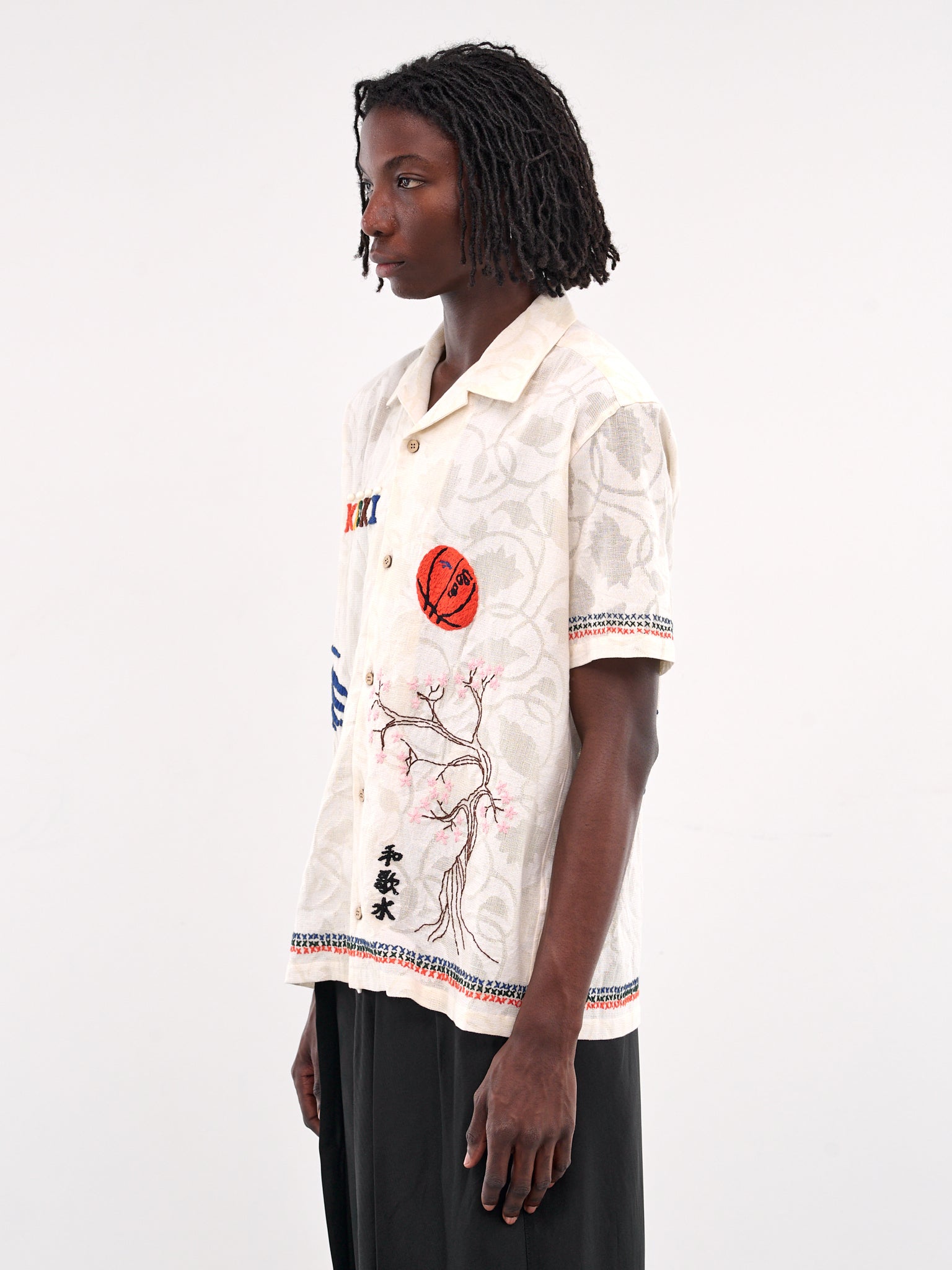 Embroidered Short Sleeve Shirt (B-04-WHITE)