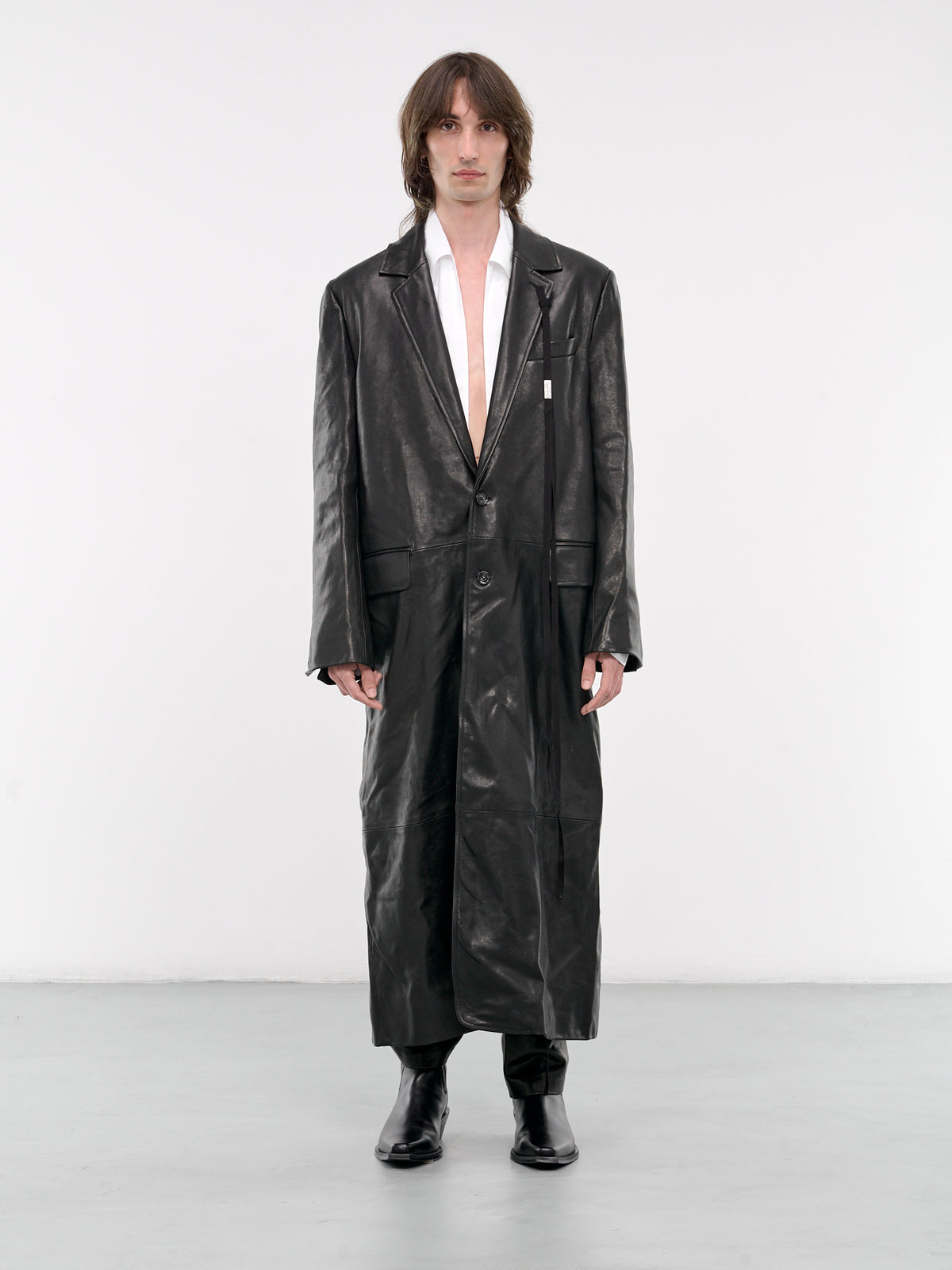 Hakan Tailored Leather Coat (B0012061-LT137-BLACK)