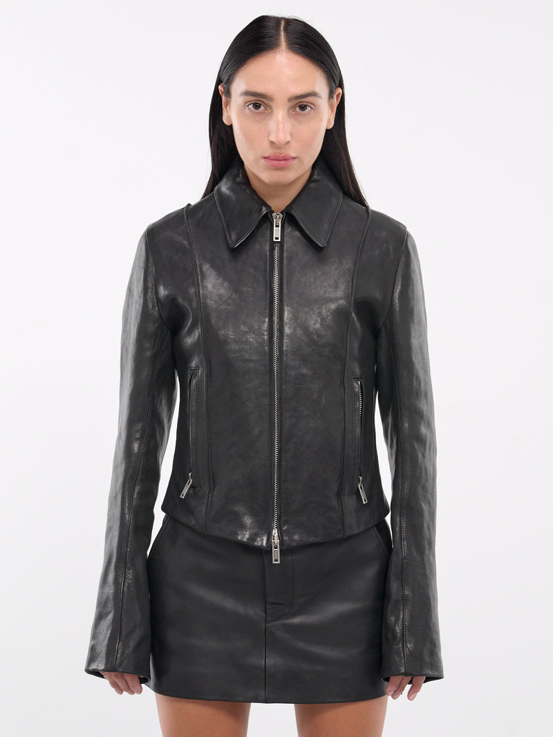 Ester Leather Biker Jacket (B0012240-LT137-BLACK)