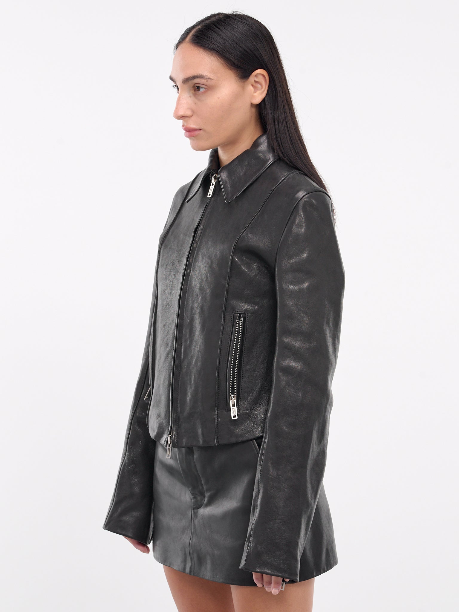 Ester Leather Biker Jacket (B0012240-LT137-BLACK)