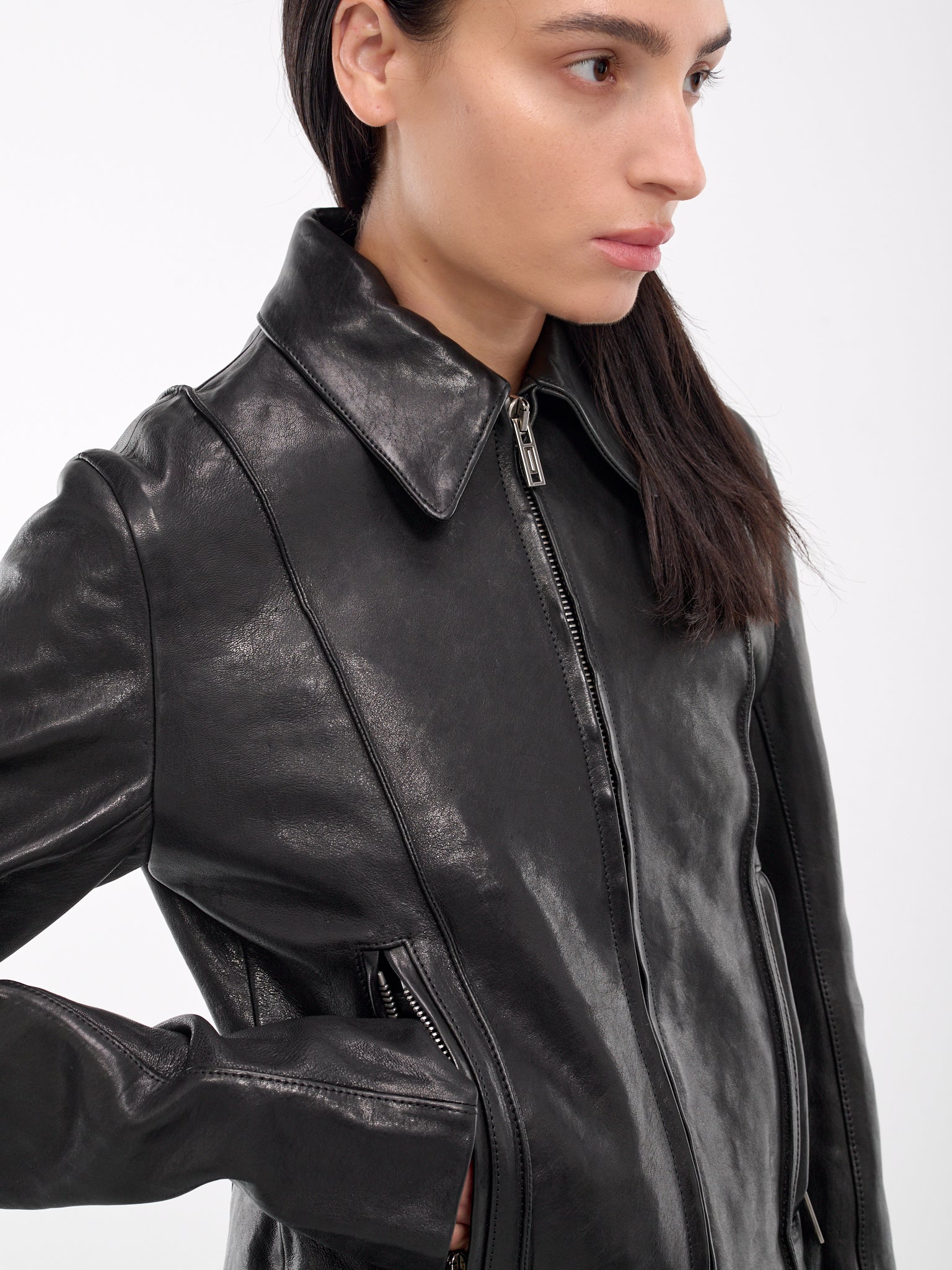 Ester Leather Biker Jacket (B0012240-LT137-BLACK)