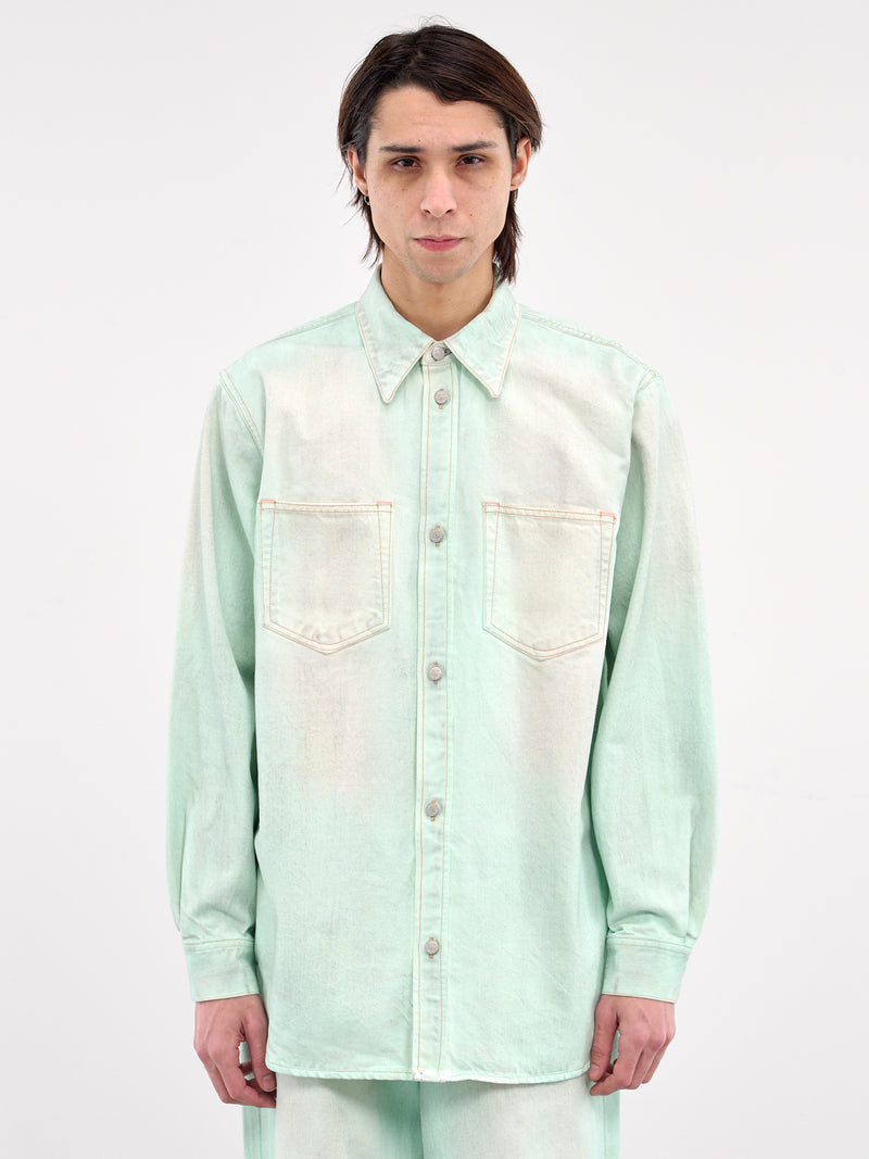 Relaxed Fit Denim Button-Up Shirt (CB0102-MINT-GREEN)