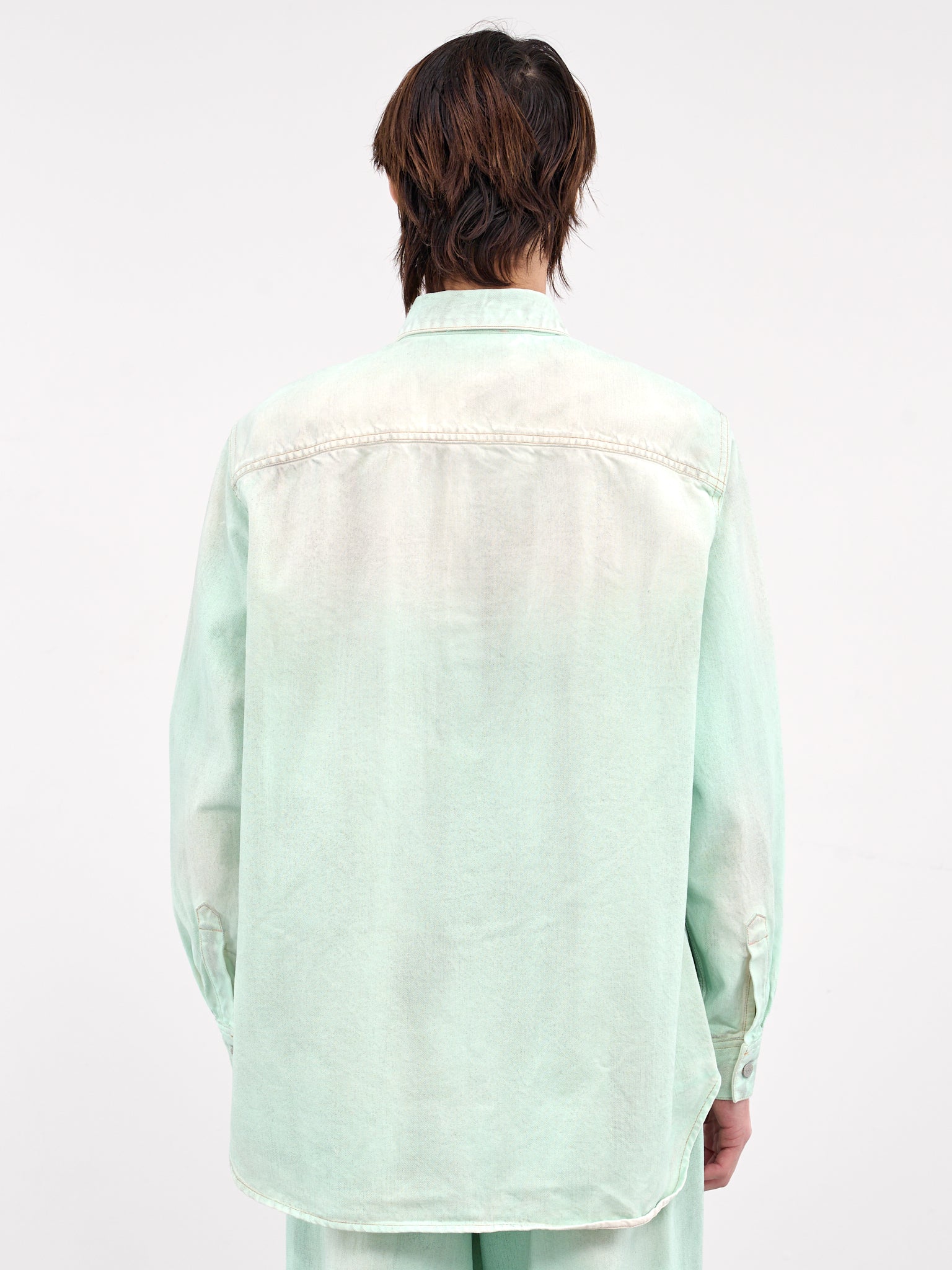 Relaxed Fit Denim Button-Up Shirt (CB0102-MINT-GREEN)