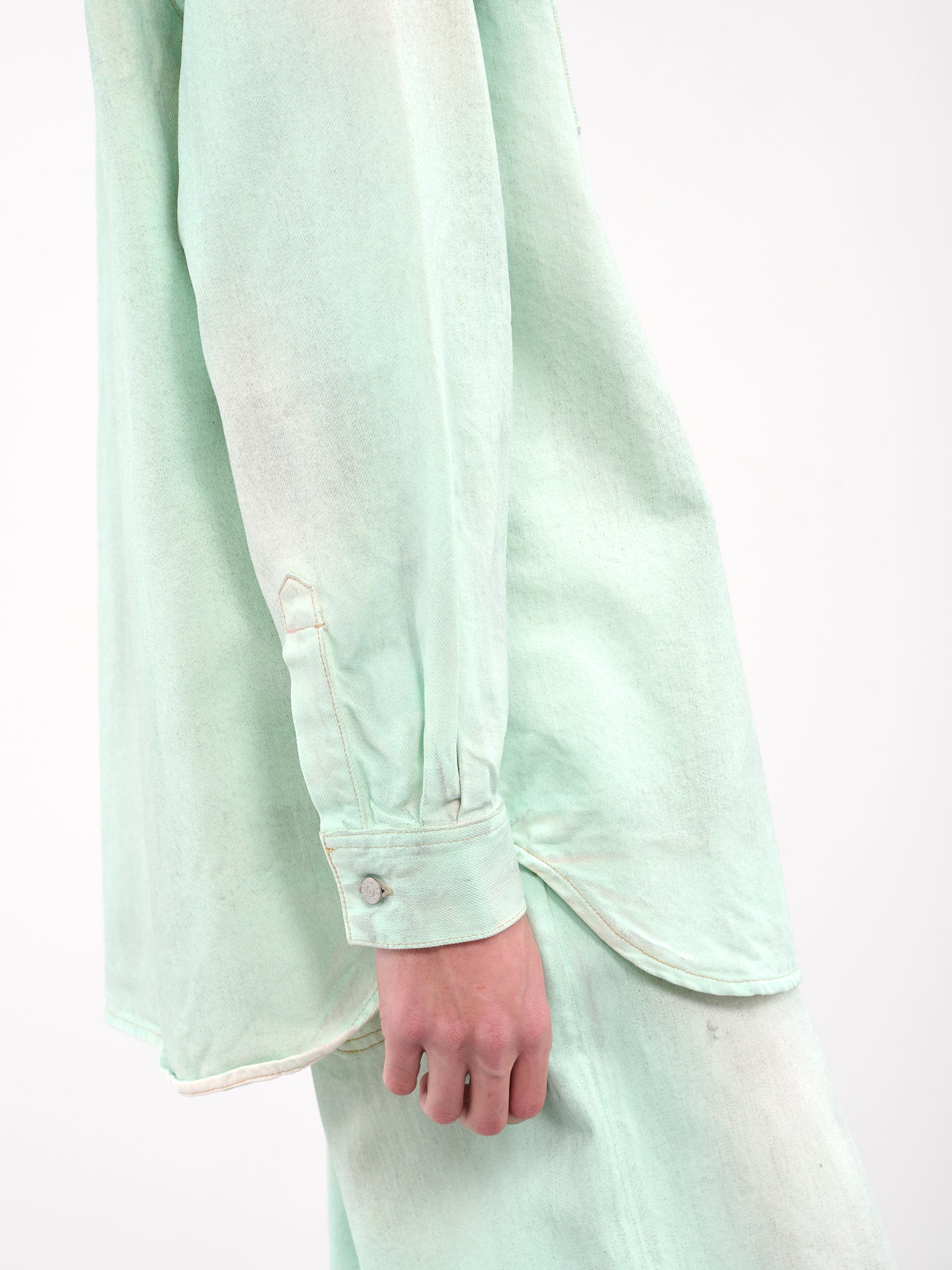 Relaxed Fit Denim Button-Up Shirt (CB0102-MINT-GREEN)