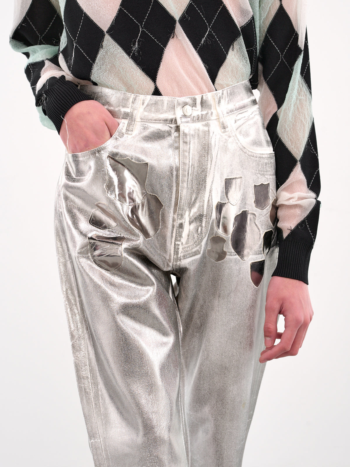 Reflective Patch Coated Trousers (B25K6PT006-SILVER)