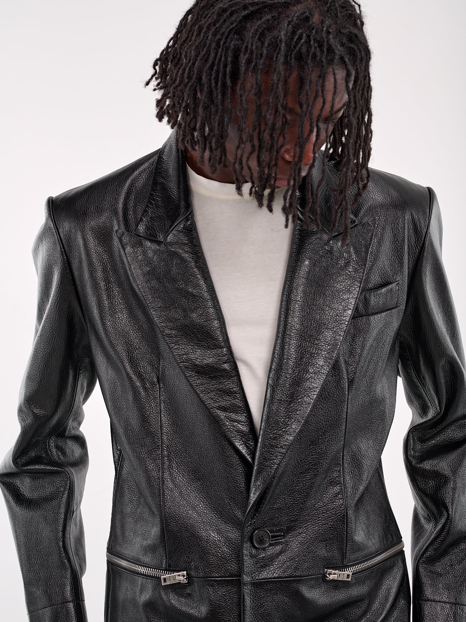 Single-Breasted Leather Coat (B70155-BLACK)