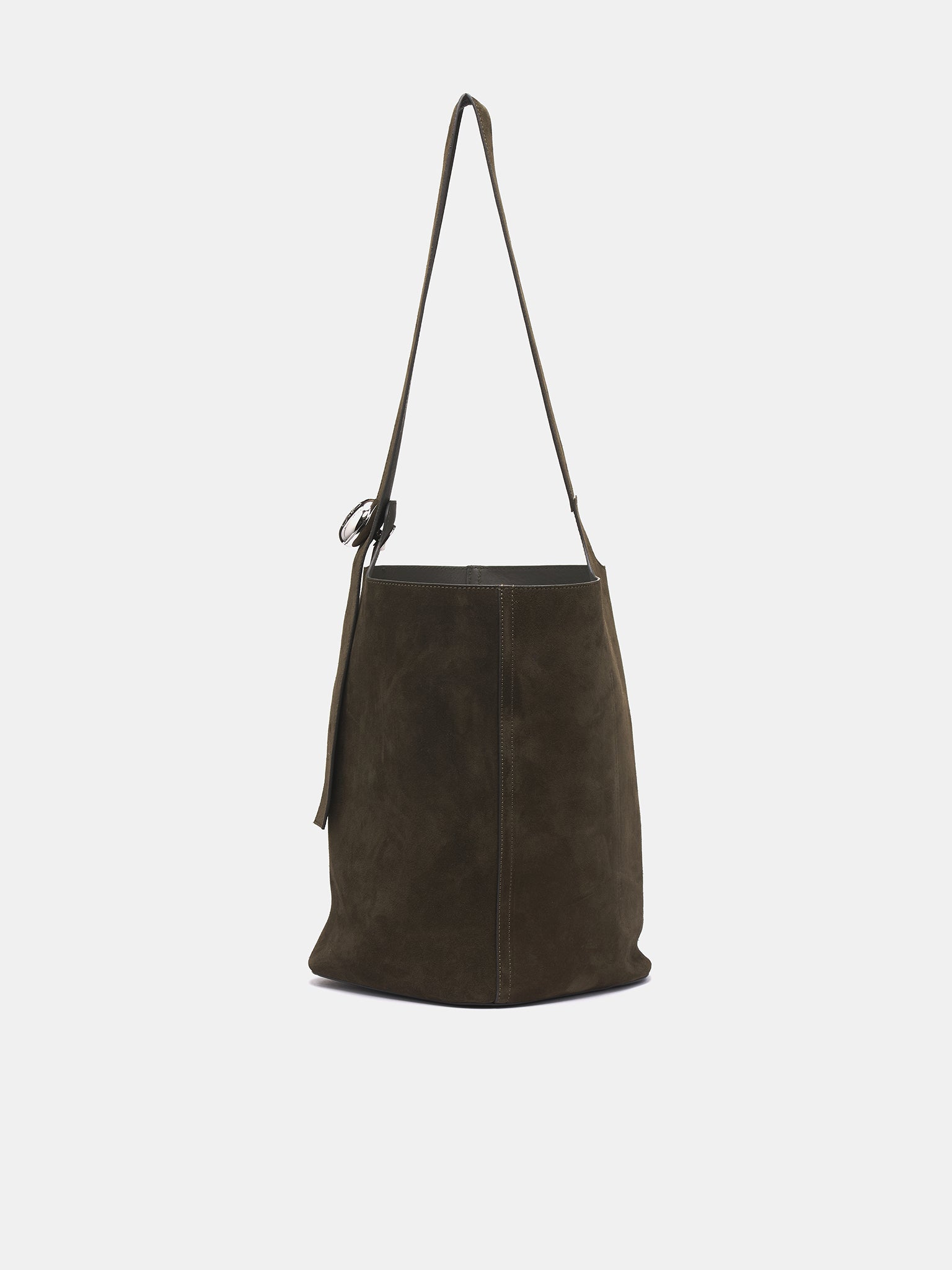 Large Suede Pebble Bucket Bag (BANBBBHX01-DARK-OLIVE)