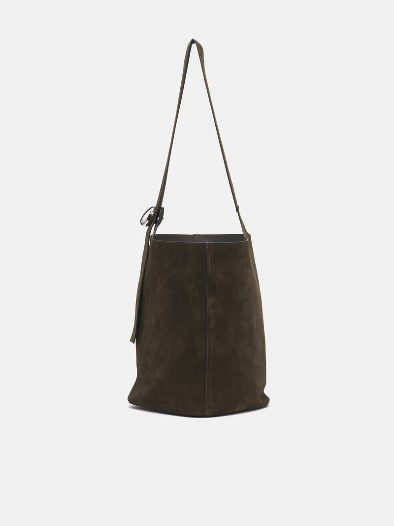 Large Suede Pebble Bucket Bag (BANBBBHX01-DARK-OLIVE)