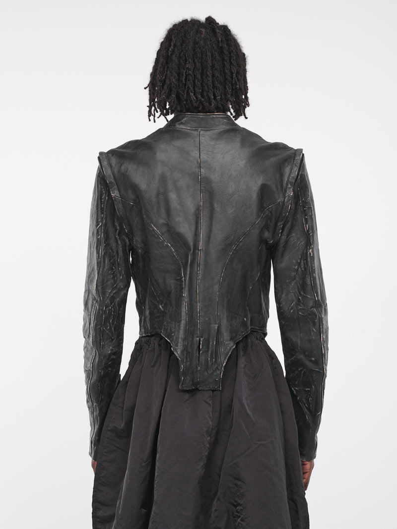 Marine Serre | H.Lorenzo|Moon Leather Jacket (J086M-LEALE021-BLACK), 50 / Black