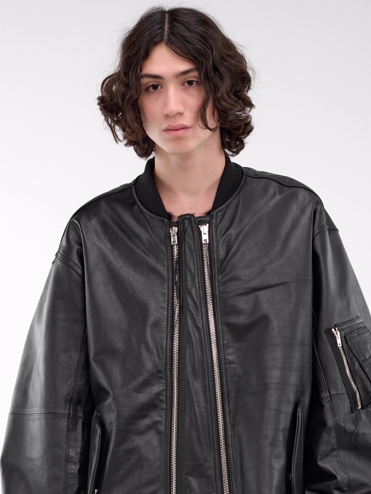 Oversized Leather Bomber Jacket (BL1003-9002-BLACK)