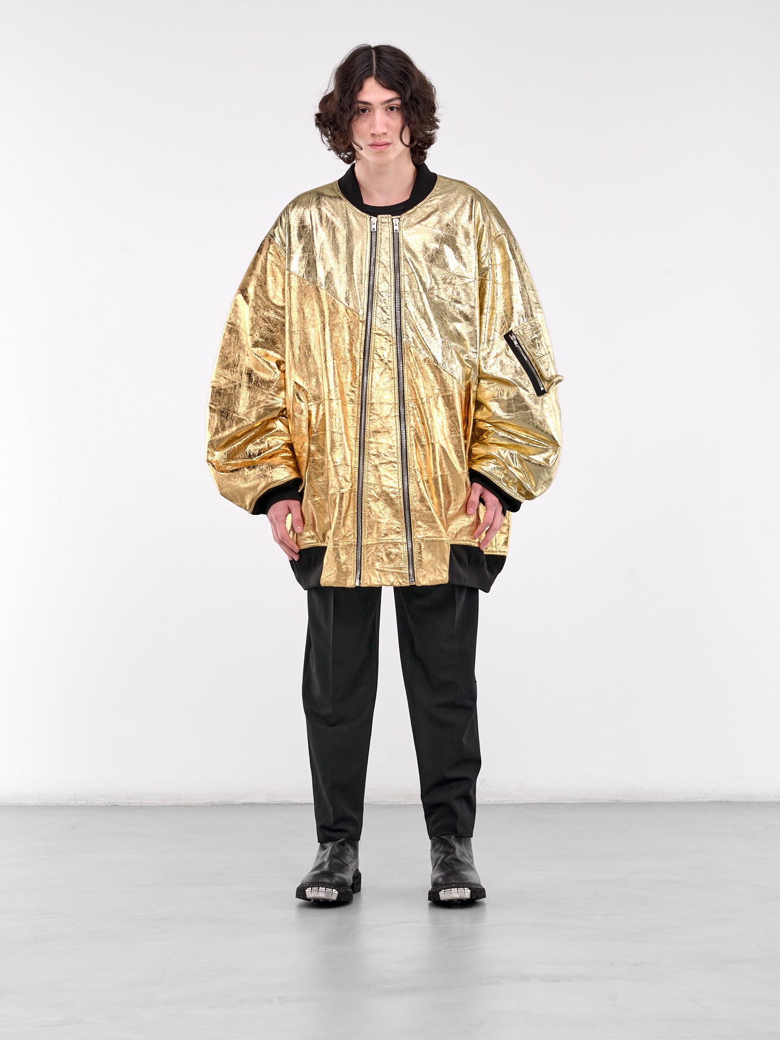 Oversized Leather Bomber Jacket (BL1010-9005-GOLD)