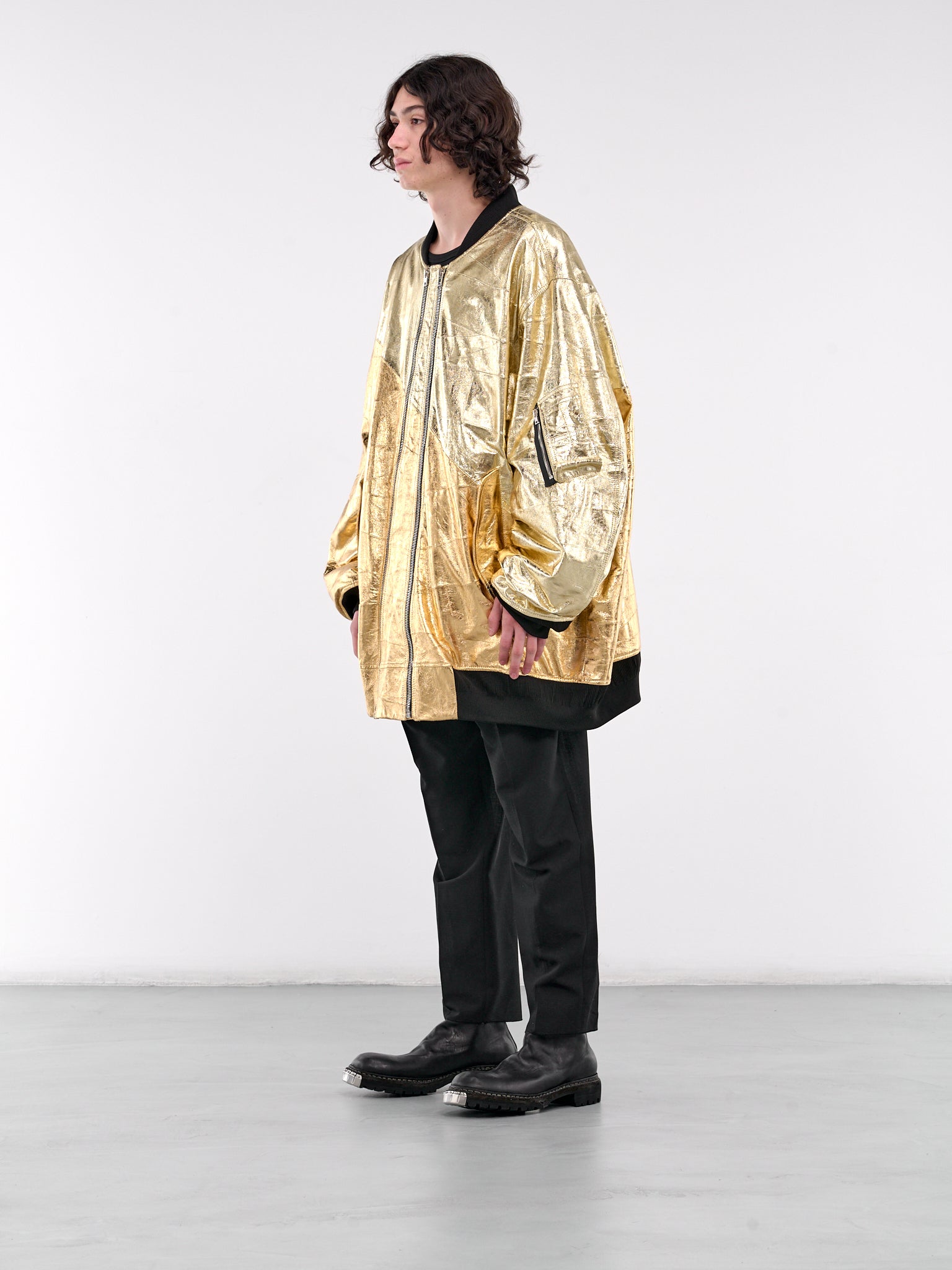 Oversized Leather Bomber Jacket (BL1010-9005-GOLD)