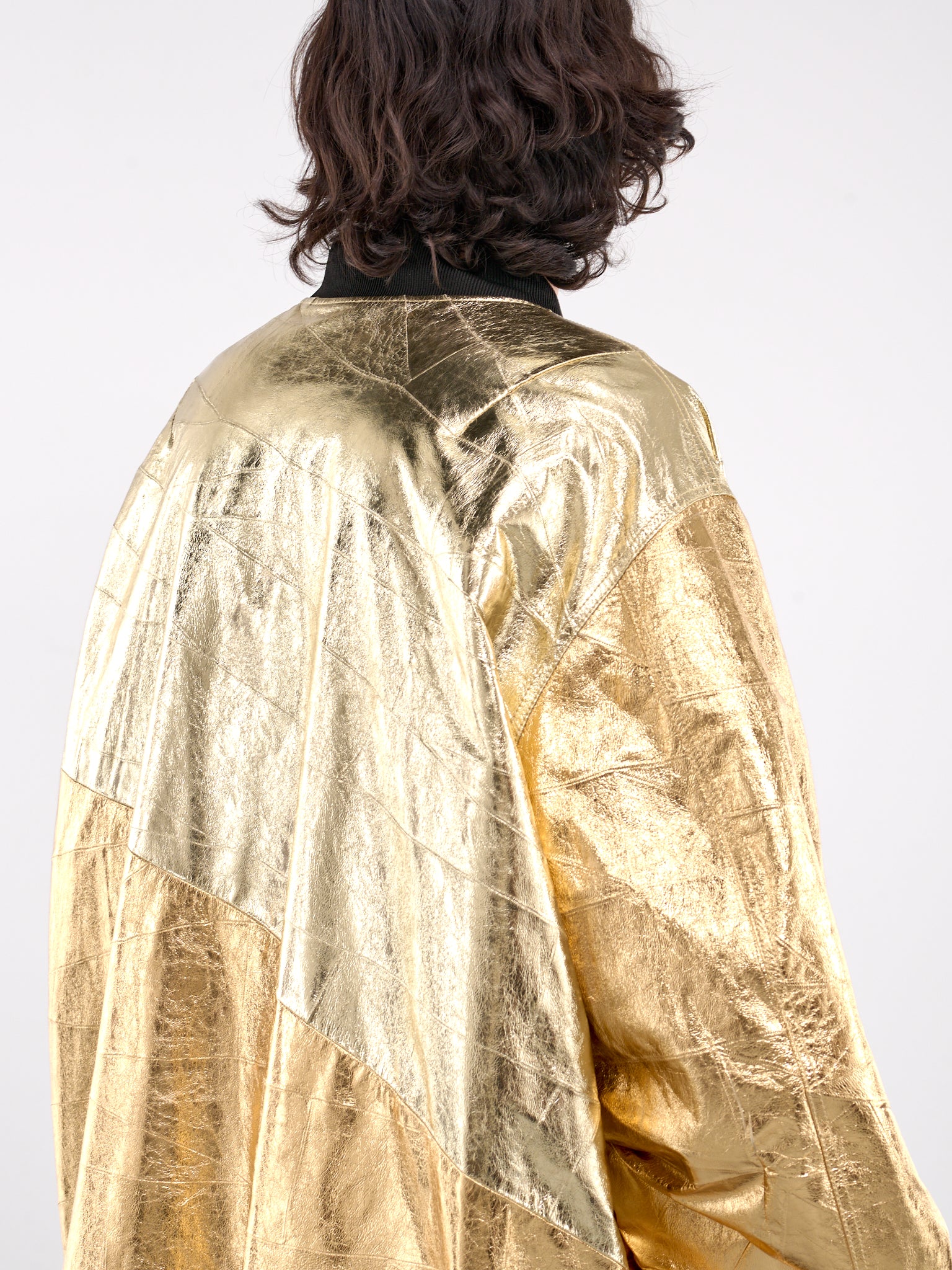 Oversized Leather Bomber Jacket (BL1010-9005-GOLD)