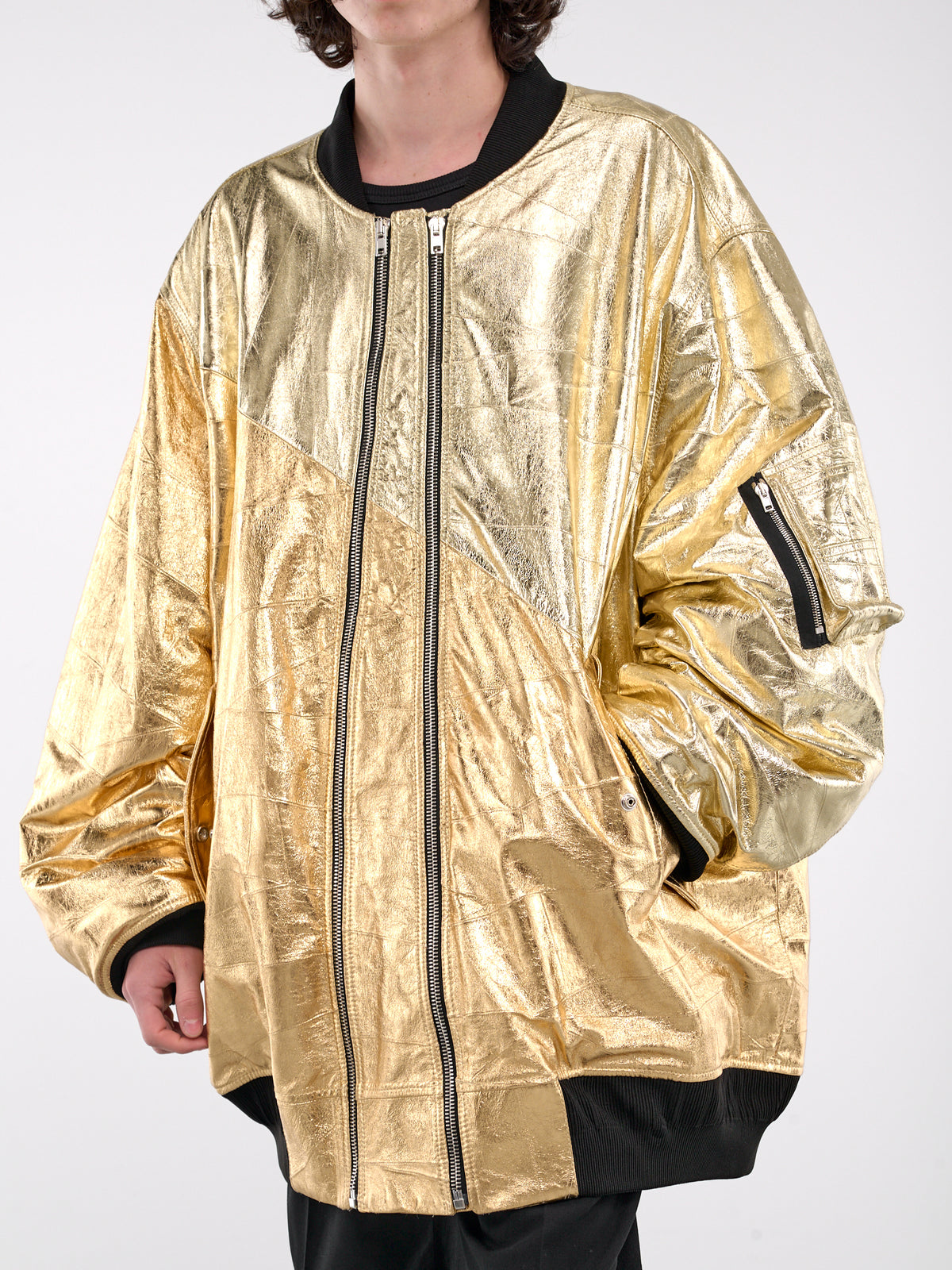 Oversized Leather Bomber Jacket (BL1010-9005-GOLD)