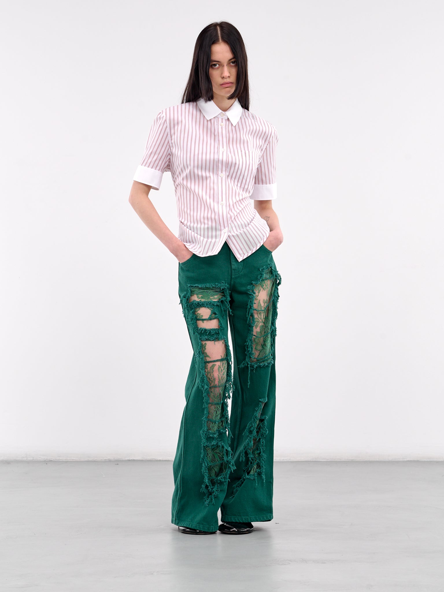 Arboreal Distressed Lace Jeans (24045125-EVERGREEN)