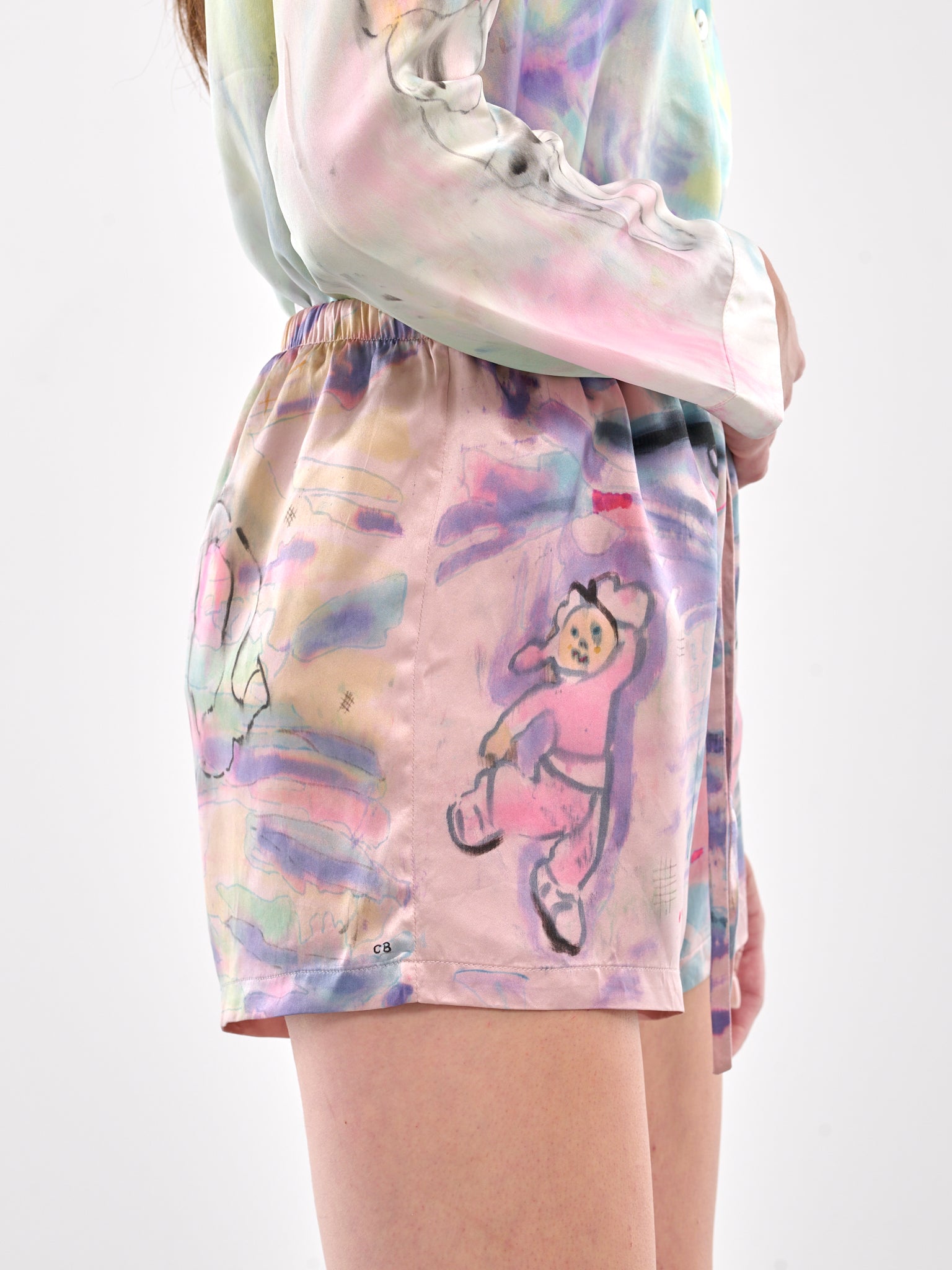 Hand Dyed & Illustrated Shorts (CB24HL07-BEIGE-PINK-MULTI)