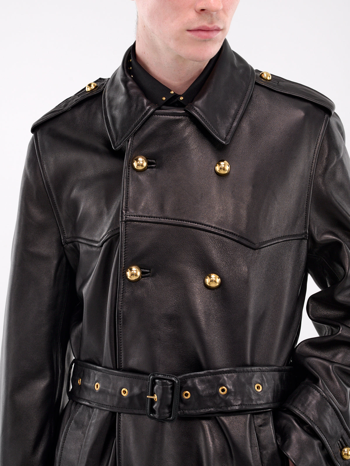 Western Leather Trench Coat (CO27L-LE01-BLACK)