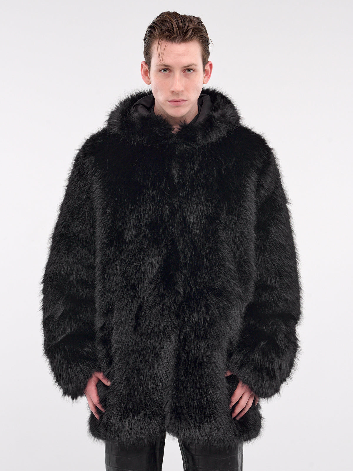 Faux Fur Hooded Coat (CO28B-TN01-BLACK)