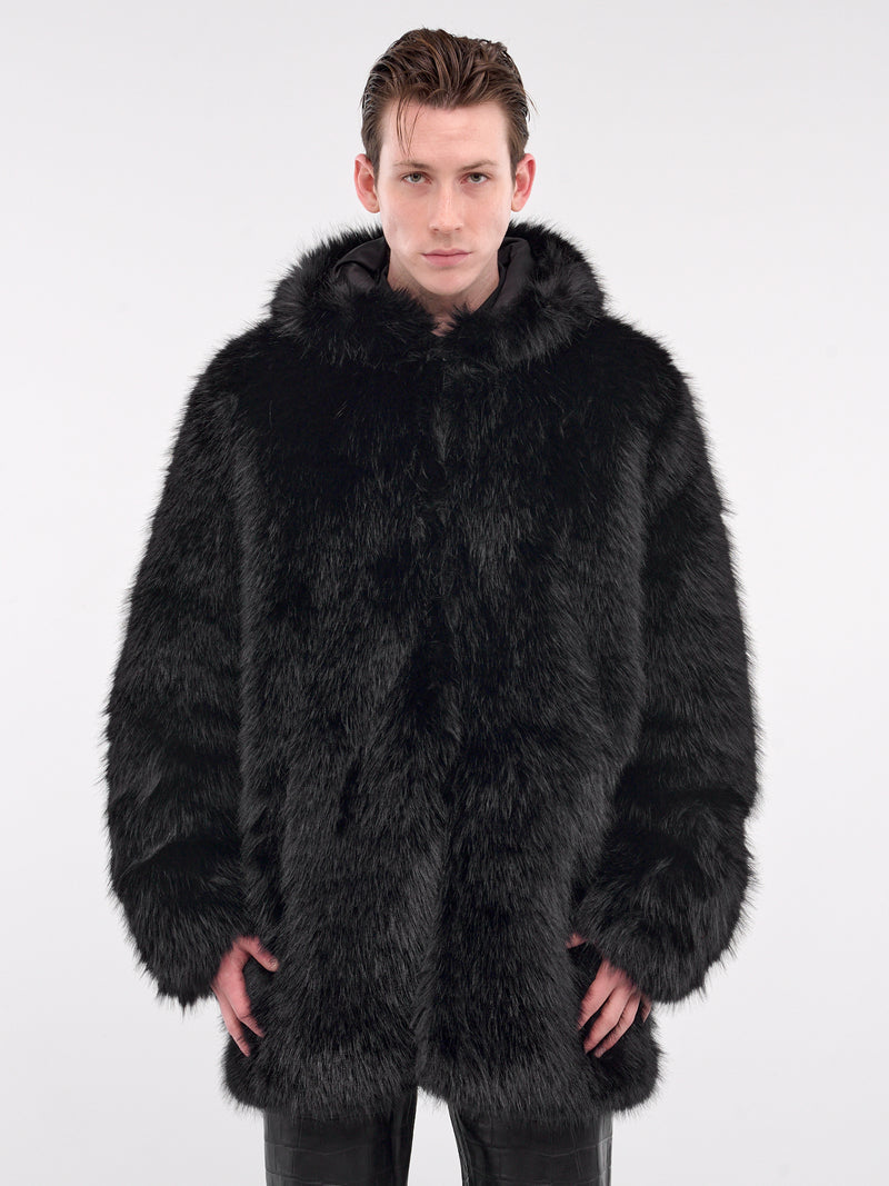 Faux Fur Hooded Coat (CO28B-TN01-BLACK)