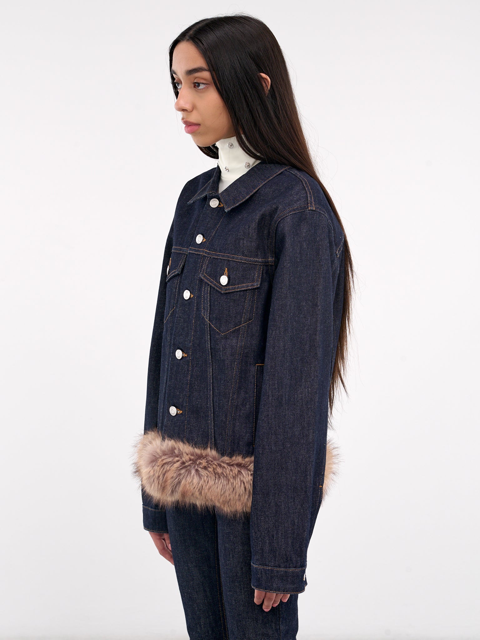 Faux Fur Denim Jacket (COPBL22F2011-BROWN-BLUE)