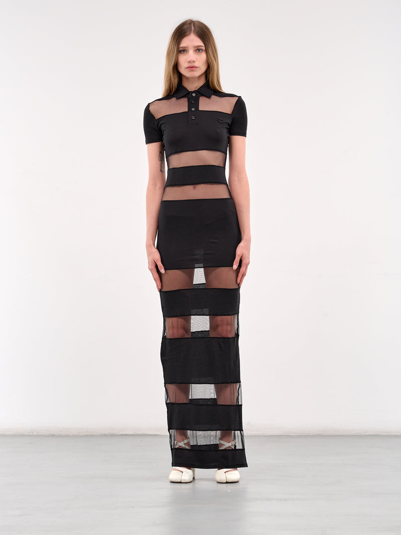 Striped Sheer Polo Dress (COPJS114F5028-BLACK)