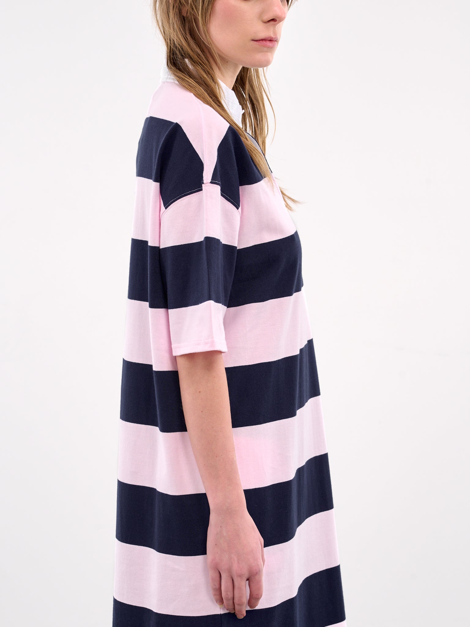 Striped Long Polo Dress (COPJS120F5026-PINK-BLUE)