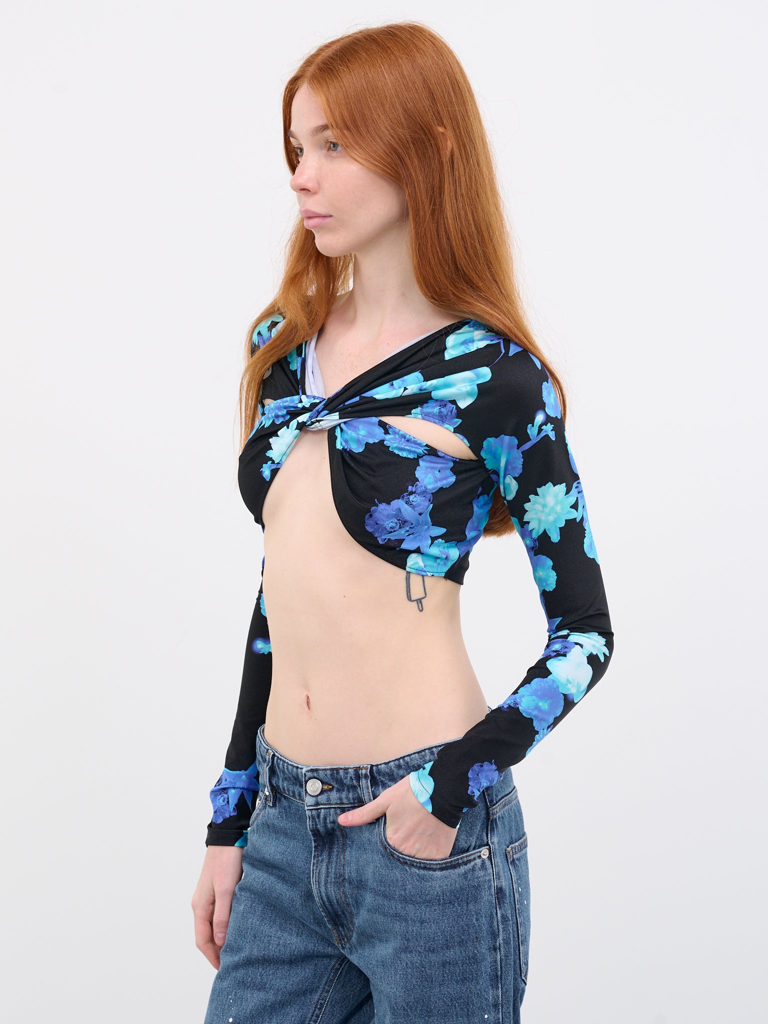 Floral Draped Top (COPJS38544-BLUE-BLACK)