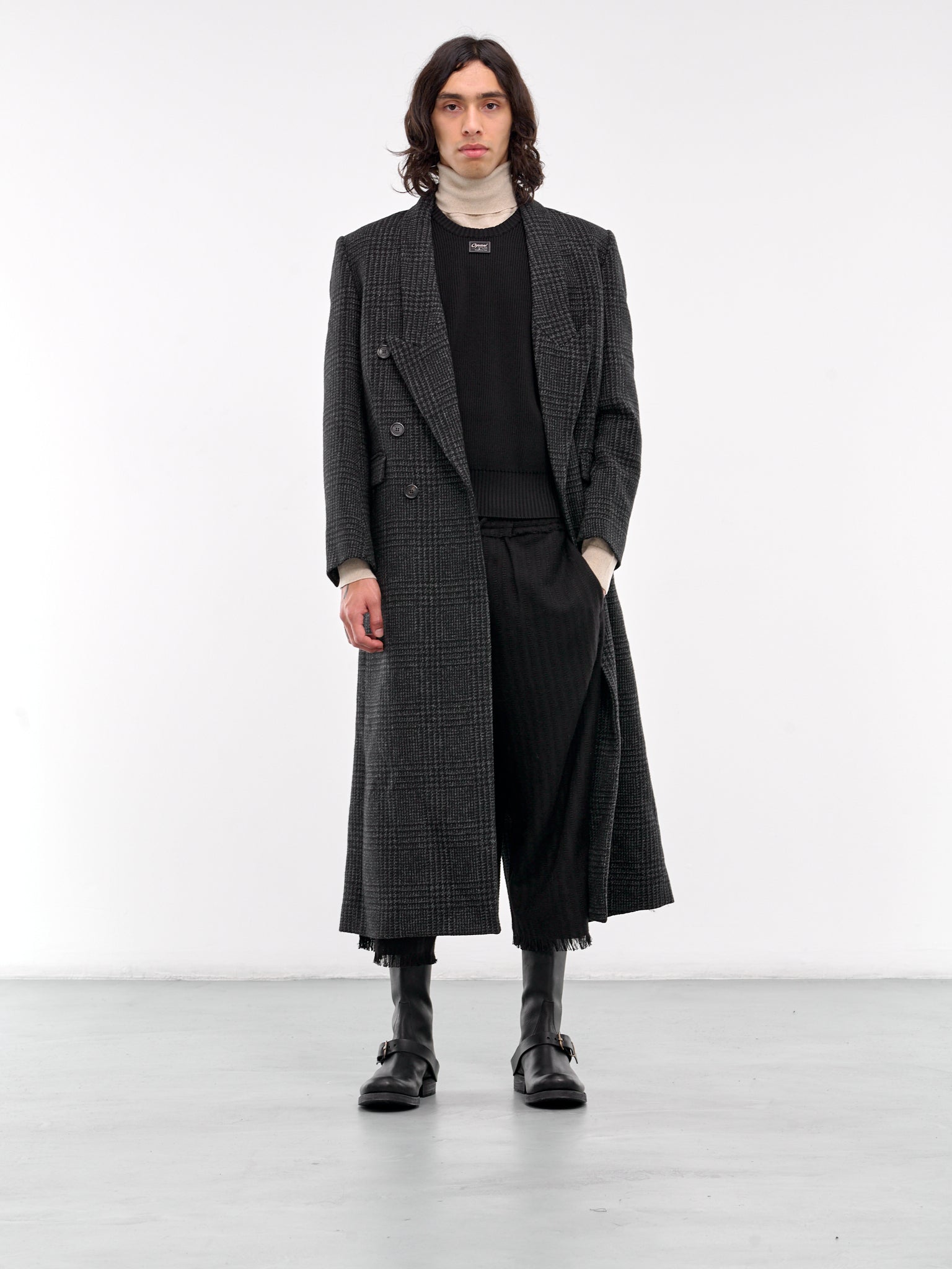 Glen Check Coat COPM22F1002 BLACK GREY